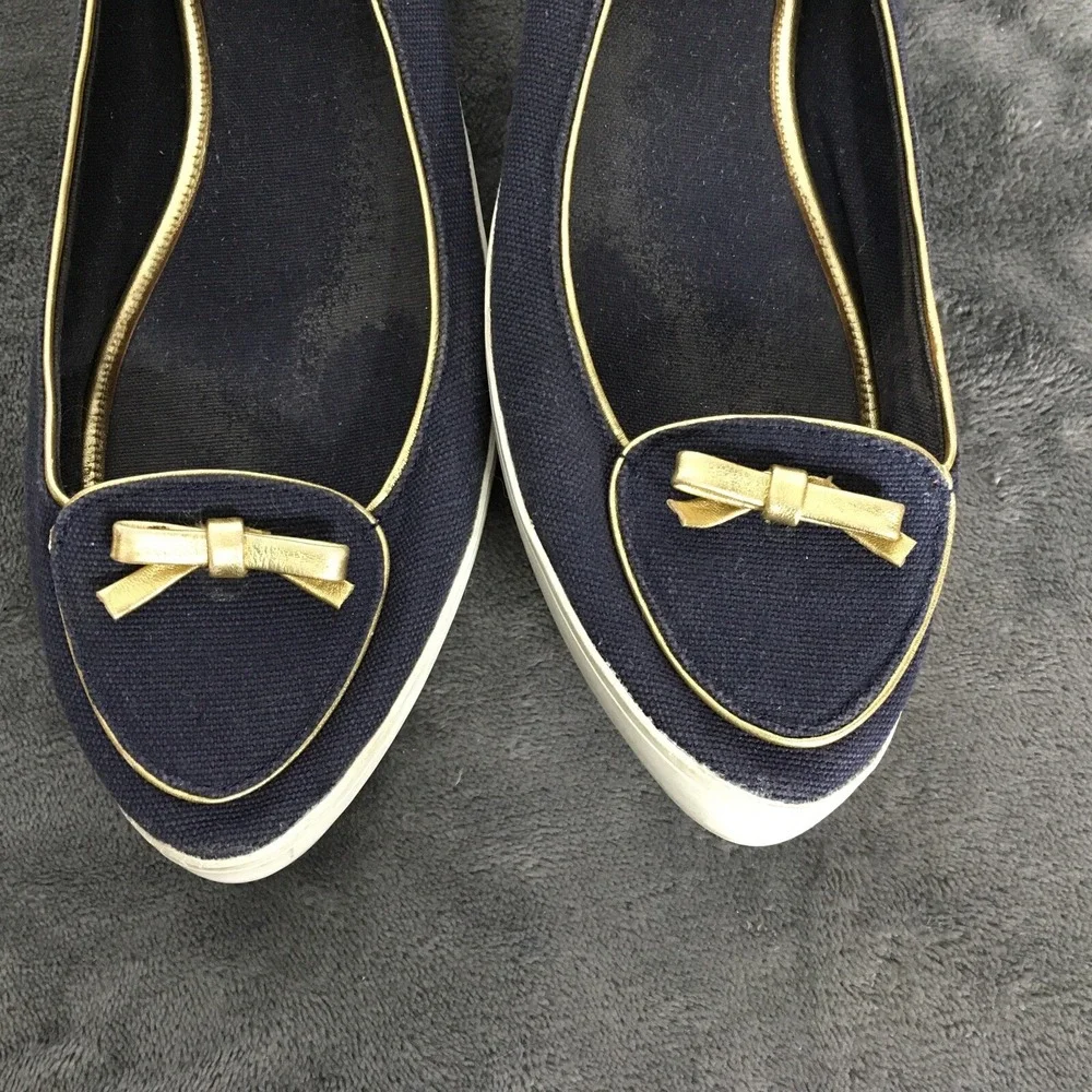 Tory Burch Marni Satin D'Orsay Flats Vintage Slip On‎ Navy Blue With Bow READ
